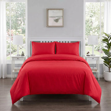 Crimson Red Duvet Cover Set — Dyed Stripe