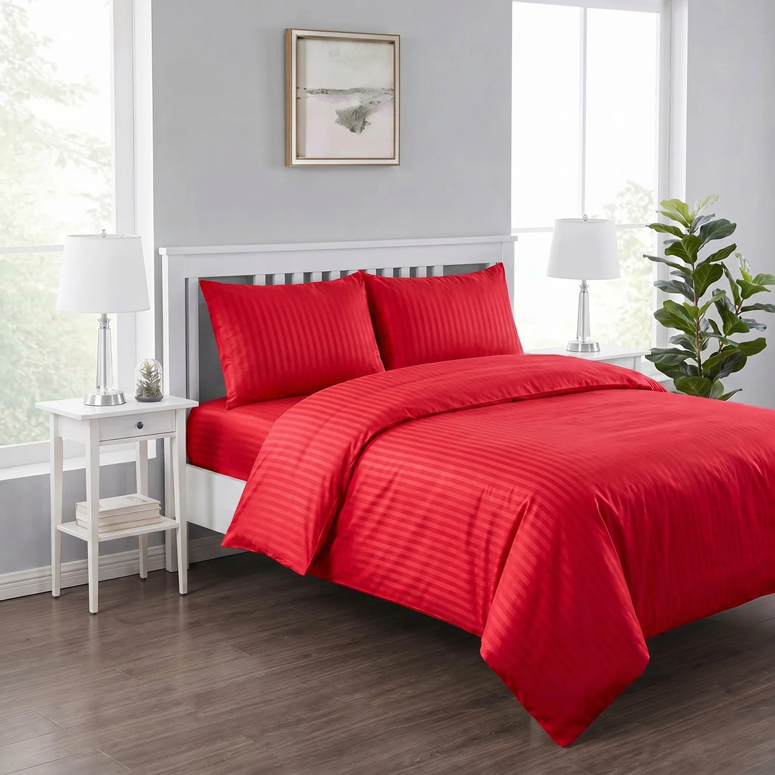 Crimson Red Duvet Cover Set — Dyed Stripe