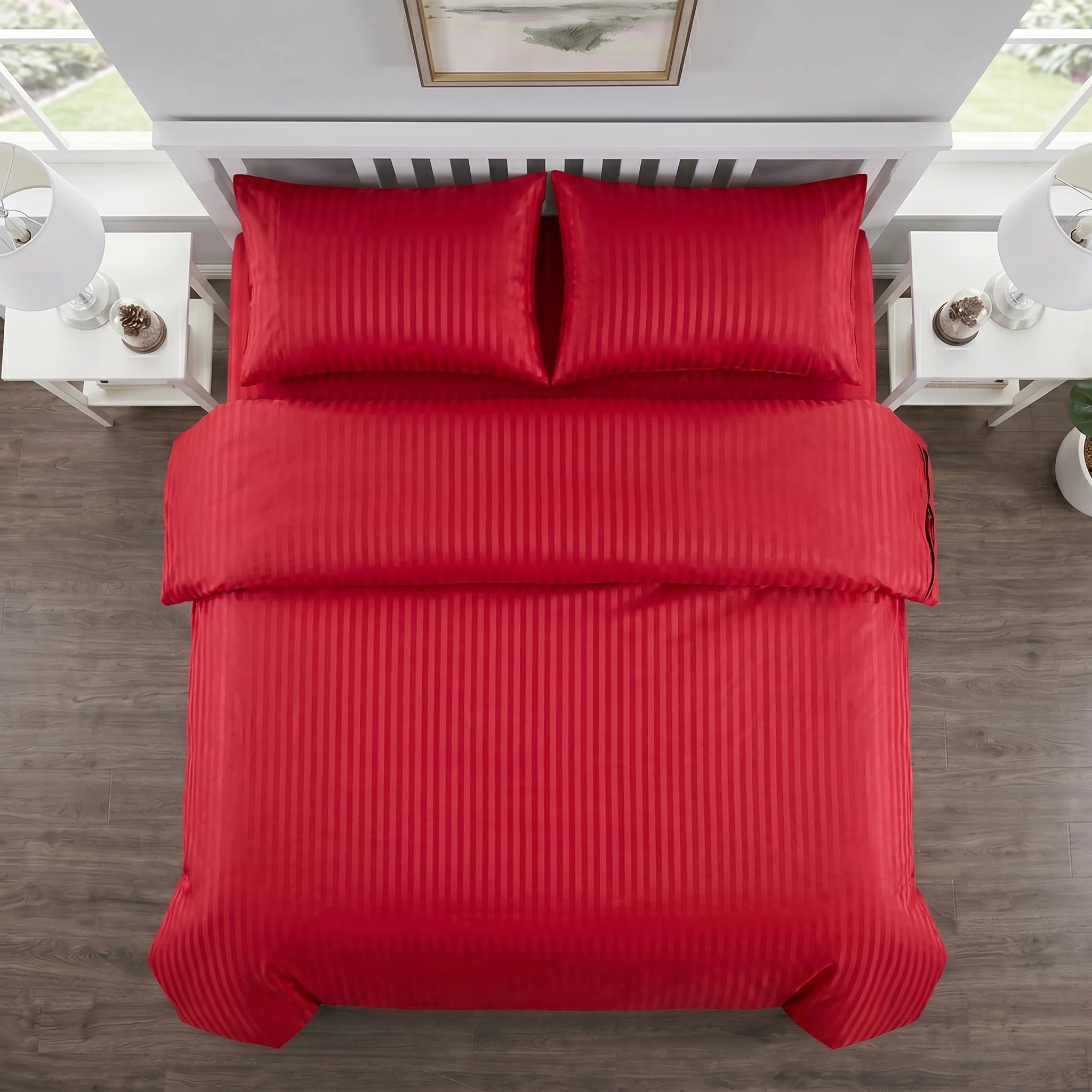 Crimson Red Duvet Cover Set — Dyed Stripe