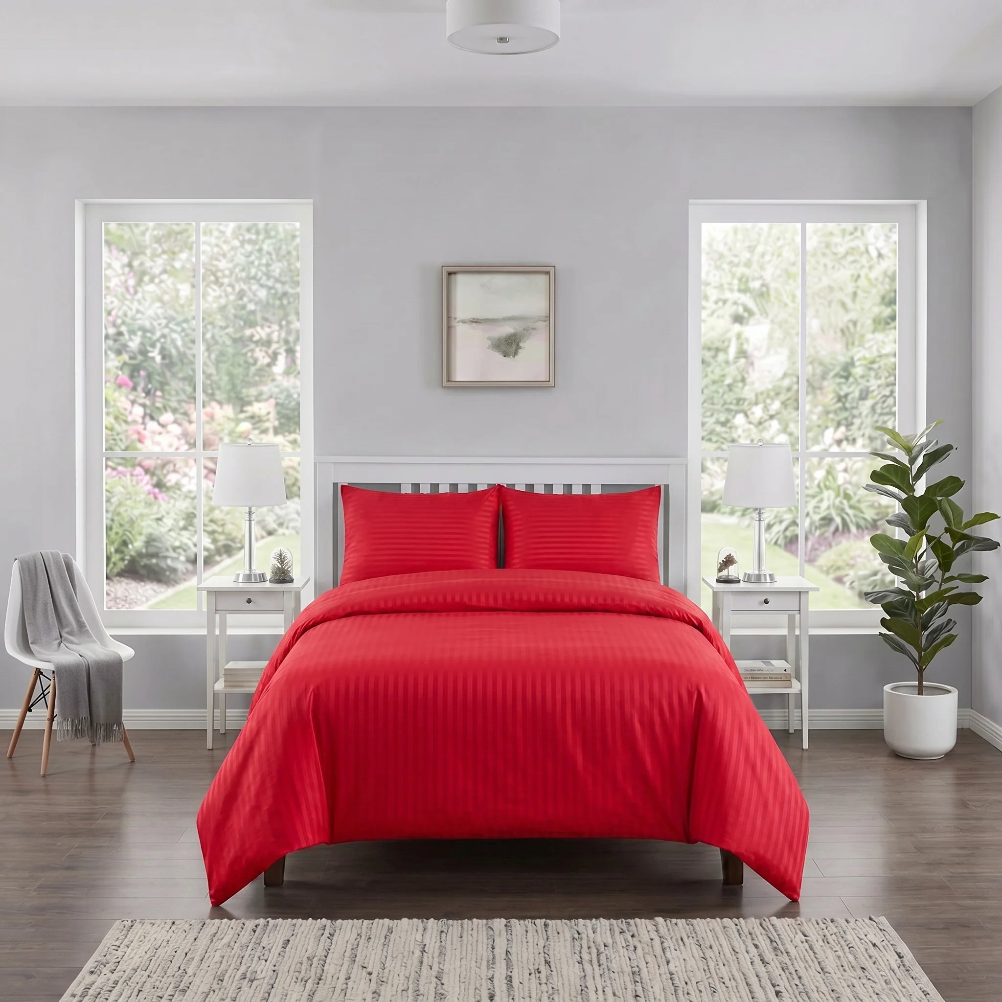 Crimson Red Duvet Cover Set — Dyed Stripe