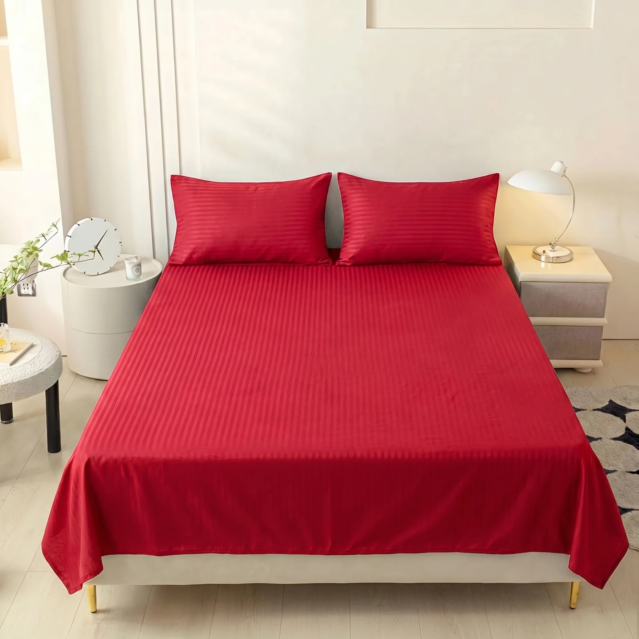 Crimson Red Dyed Stripe Bedsheet Set