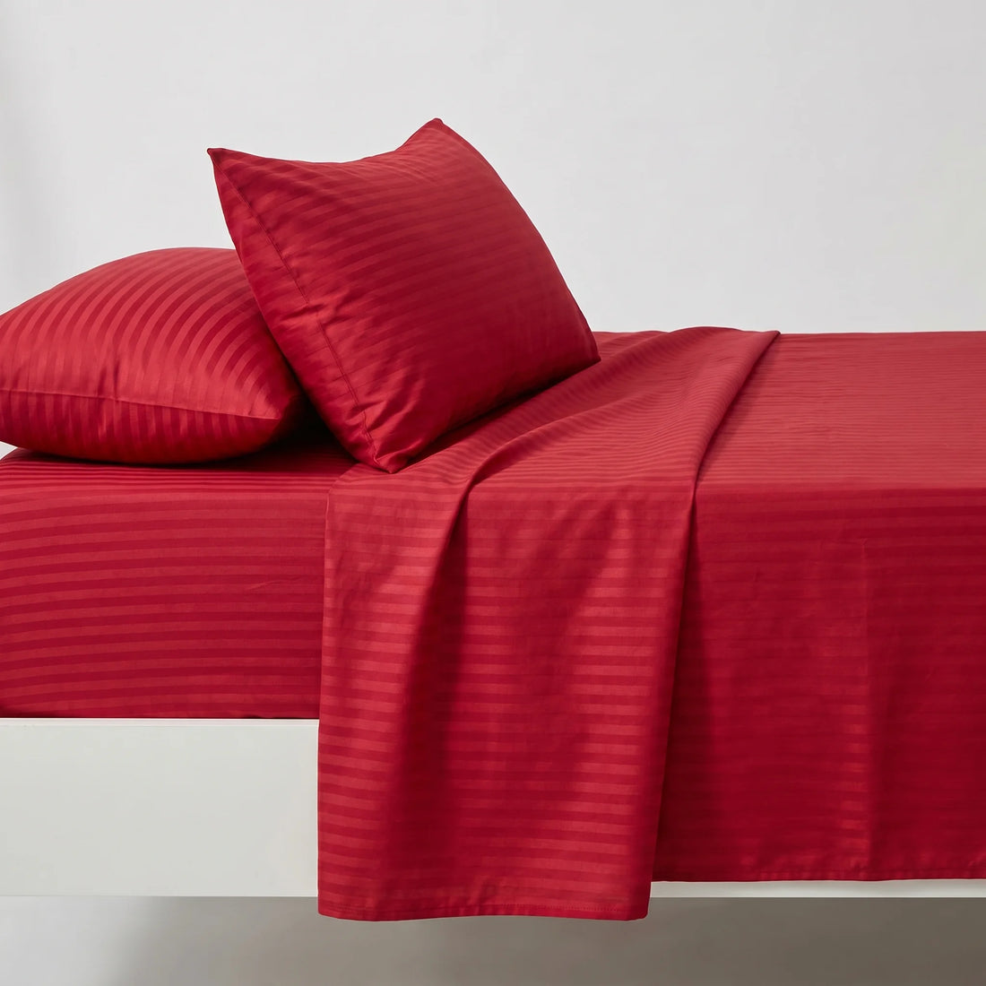 Crimson Red Dyed Stripe Bedsheet Set