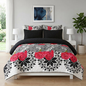 Crimson Rose Mandala Bed Spread Set — 6 PCS