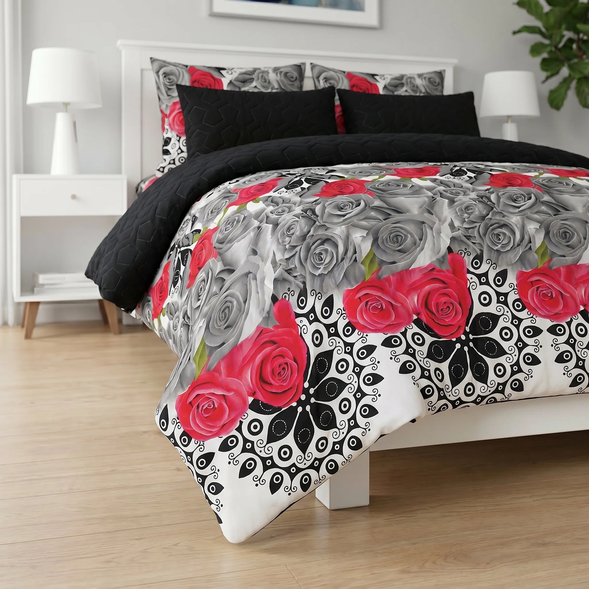 Crimson Rose Mandala Bed Spread Set — 6 PCS