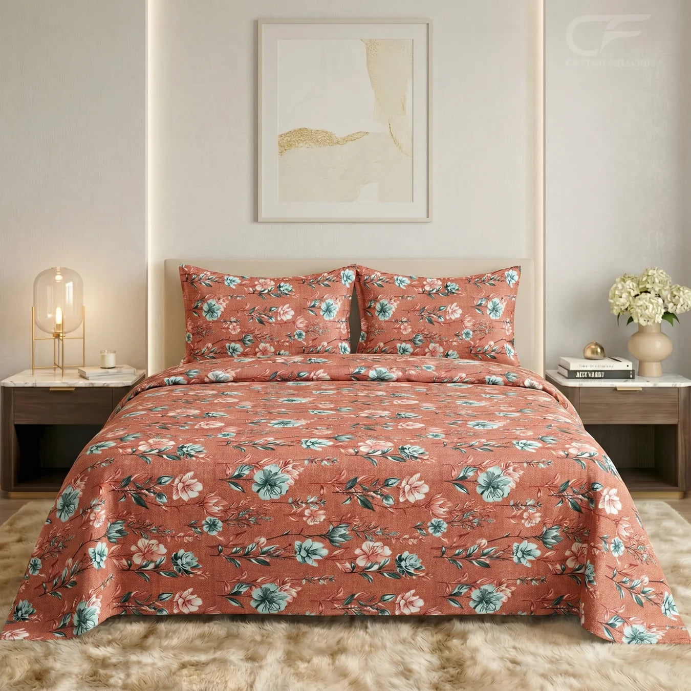 Desert Rose Floral Printed Bedsheet Set