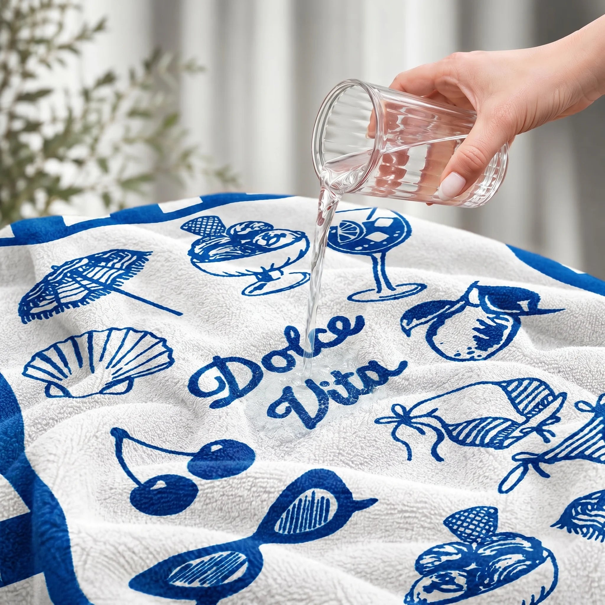 Dolce Vita Print Cotton Bath Towel — Blue & White | 100% Cotton
