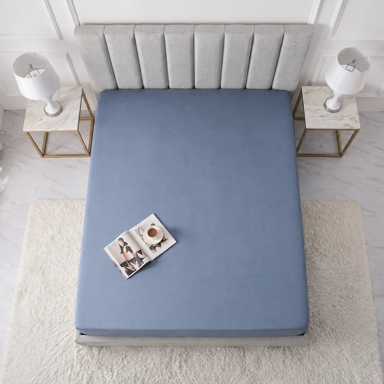 Dusty Blue Micro Cotton Mattress Cover — With Zipper