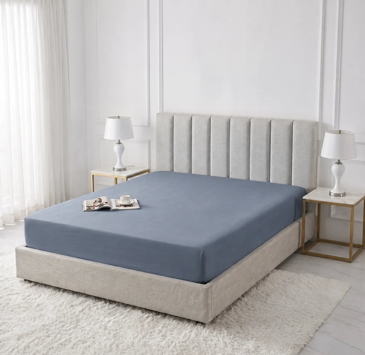 Dusty Blue Micro Cotton Mattress Cover — With Zipper