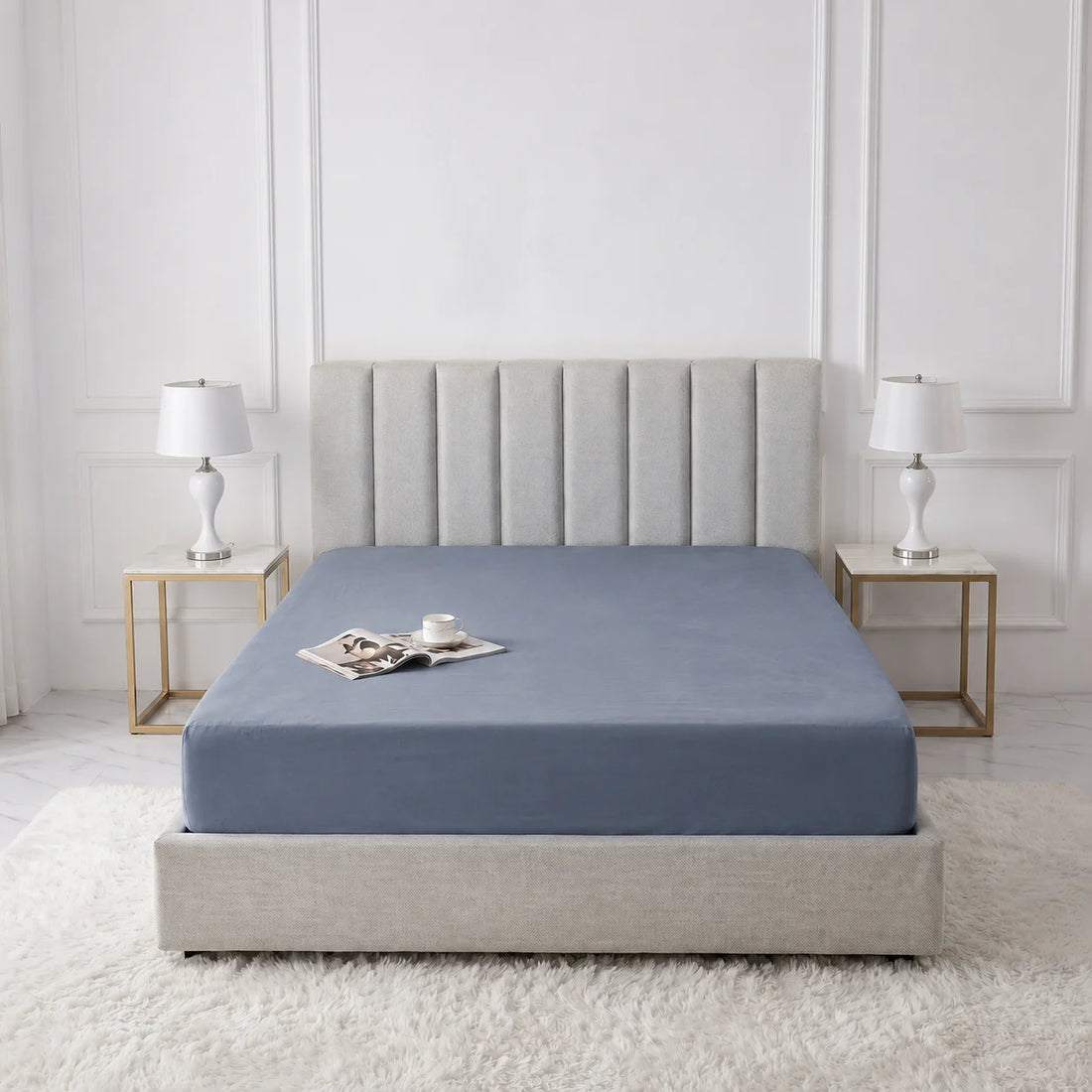 Dusty Blue Micro Cotton Mattress Cover — With Zipper