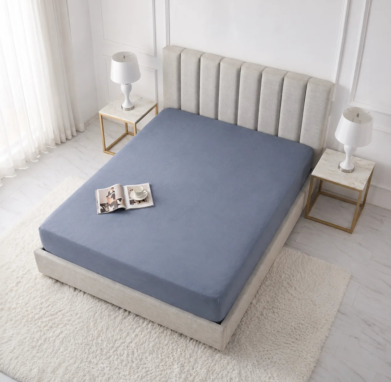 Dusty Blue Micro Cotton Mattress Cover — With Zipper