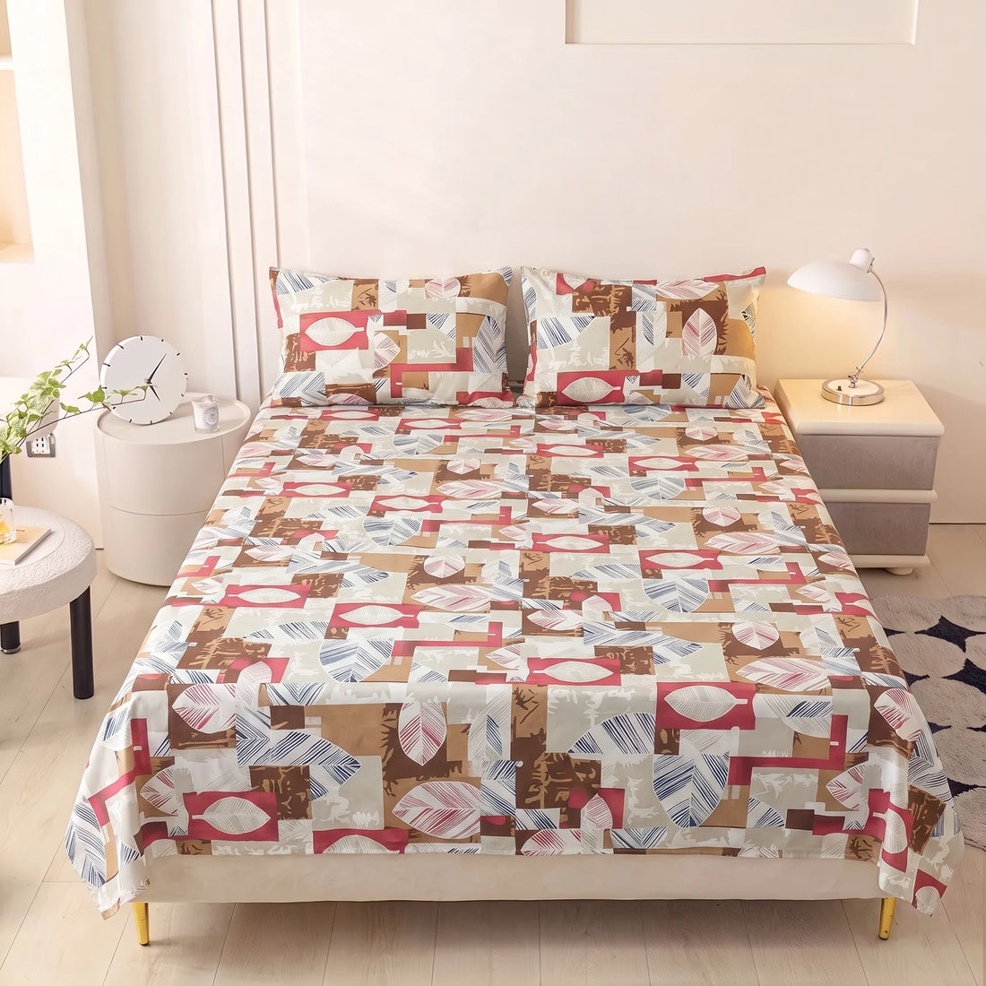Earthy Geometric Pure Cotton Bedsheet Set — Single