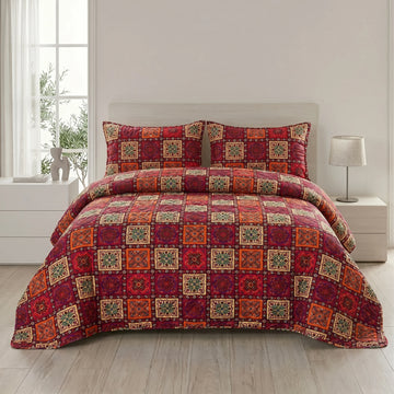 Ethnic Tile Bed Spread Set — 3 PCS