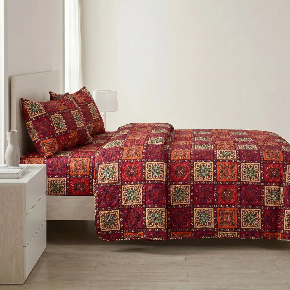 Ethnic Tile Bed Spread Set — 3 PCS