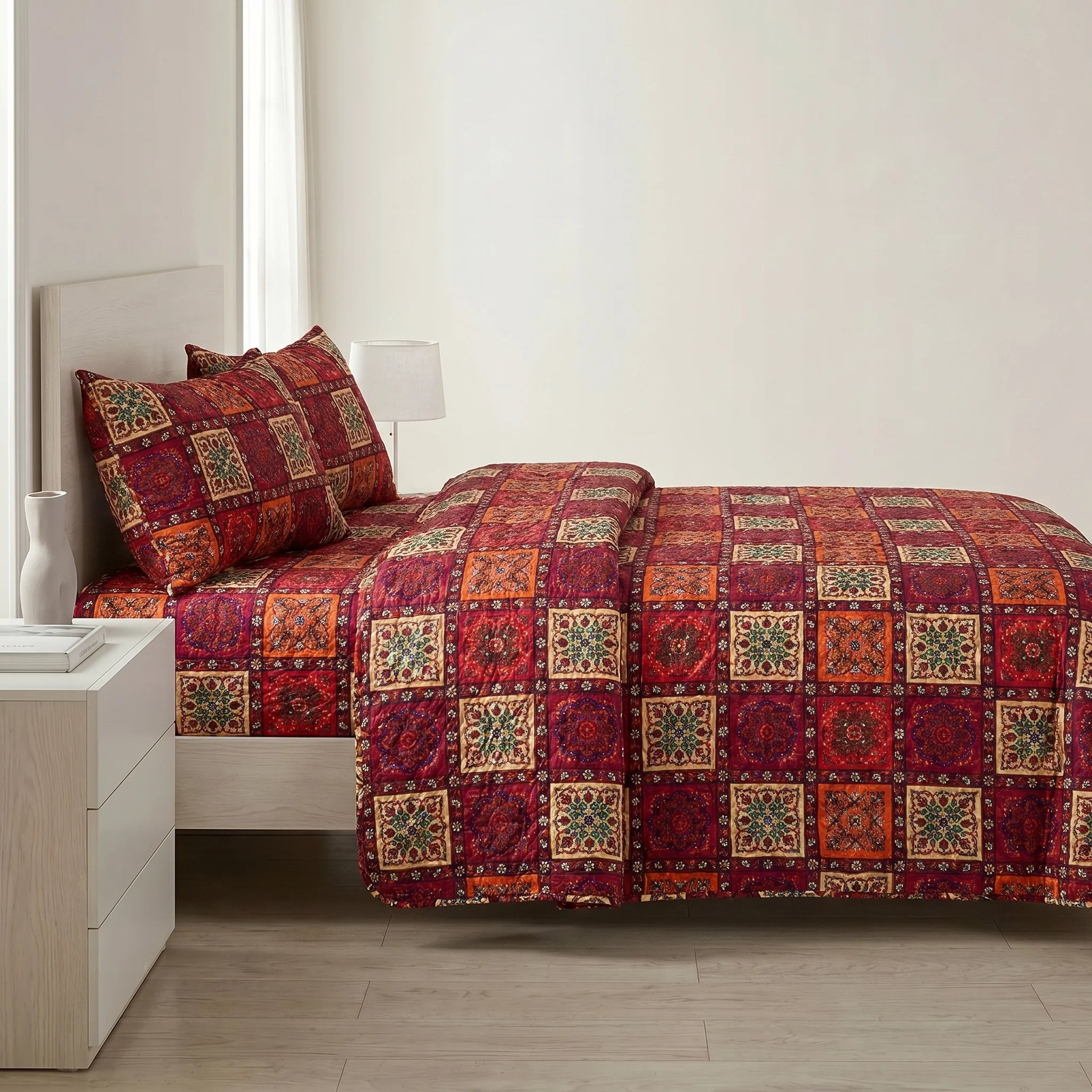 Ethnic Tile Bed Spread Set — 3 PCS