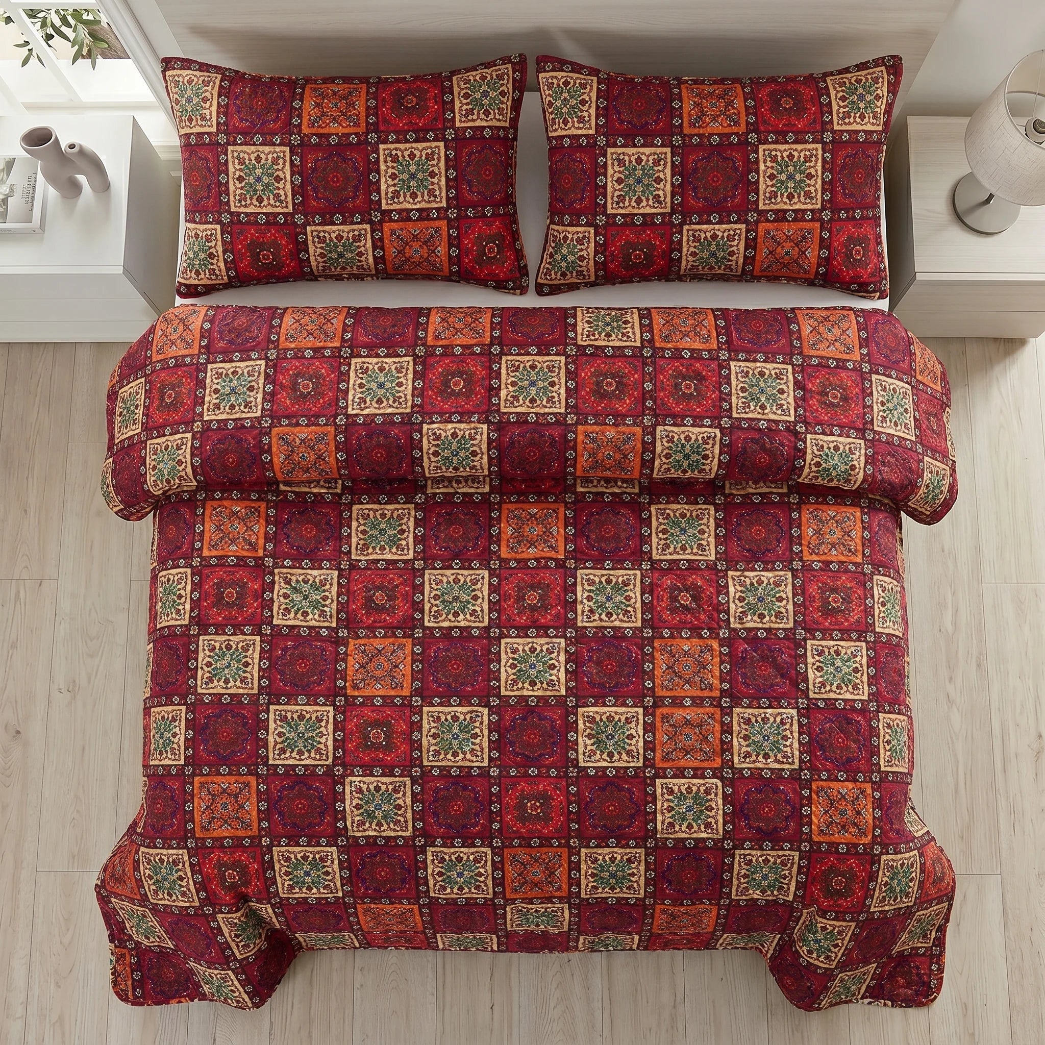 Ethnic Tile Bed Spread Set — 3 PCS