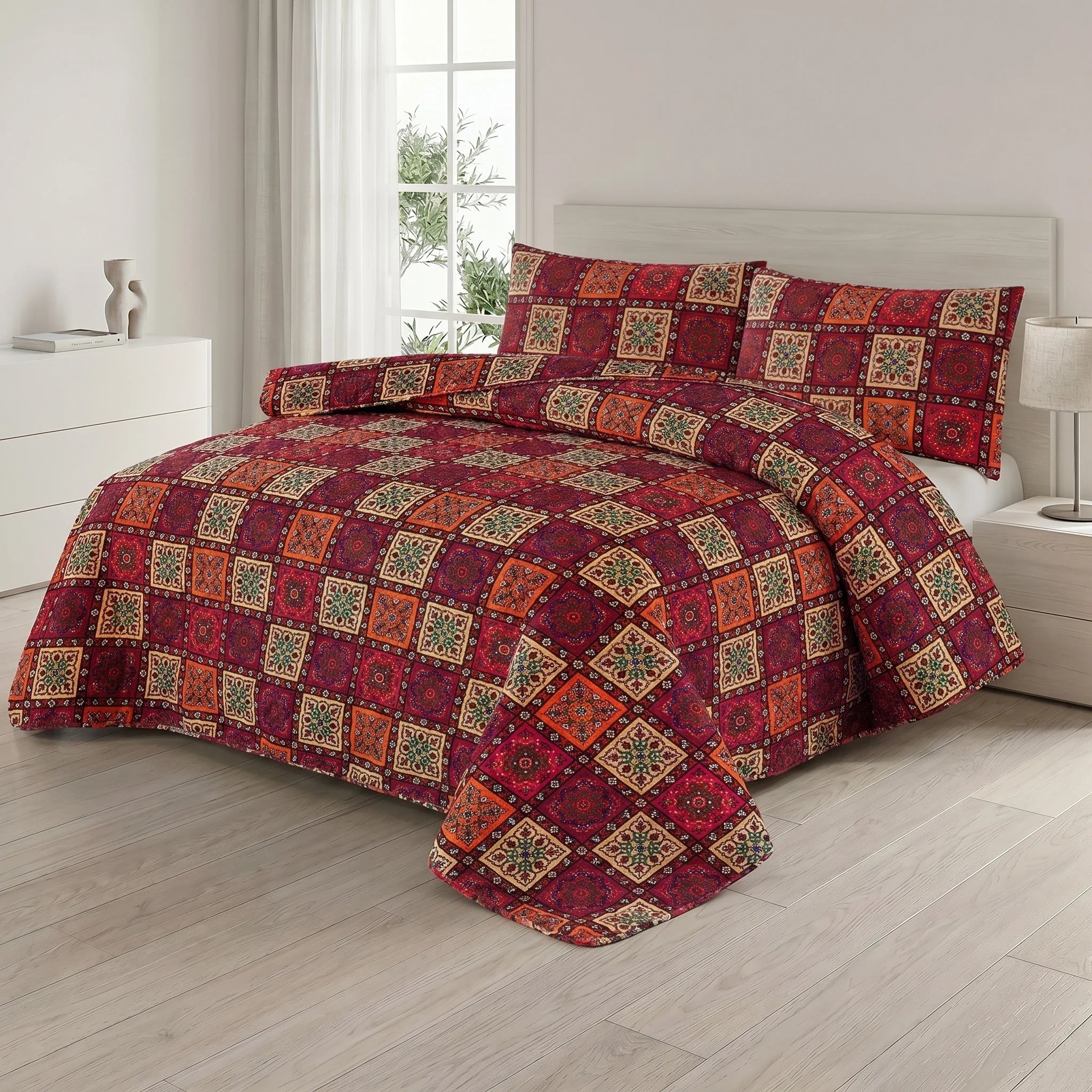 Ethnic Tile Bed Spread Set — 3 PCS