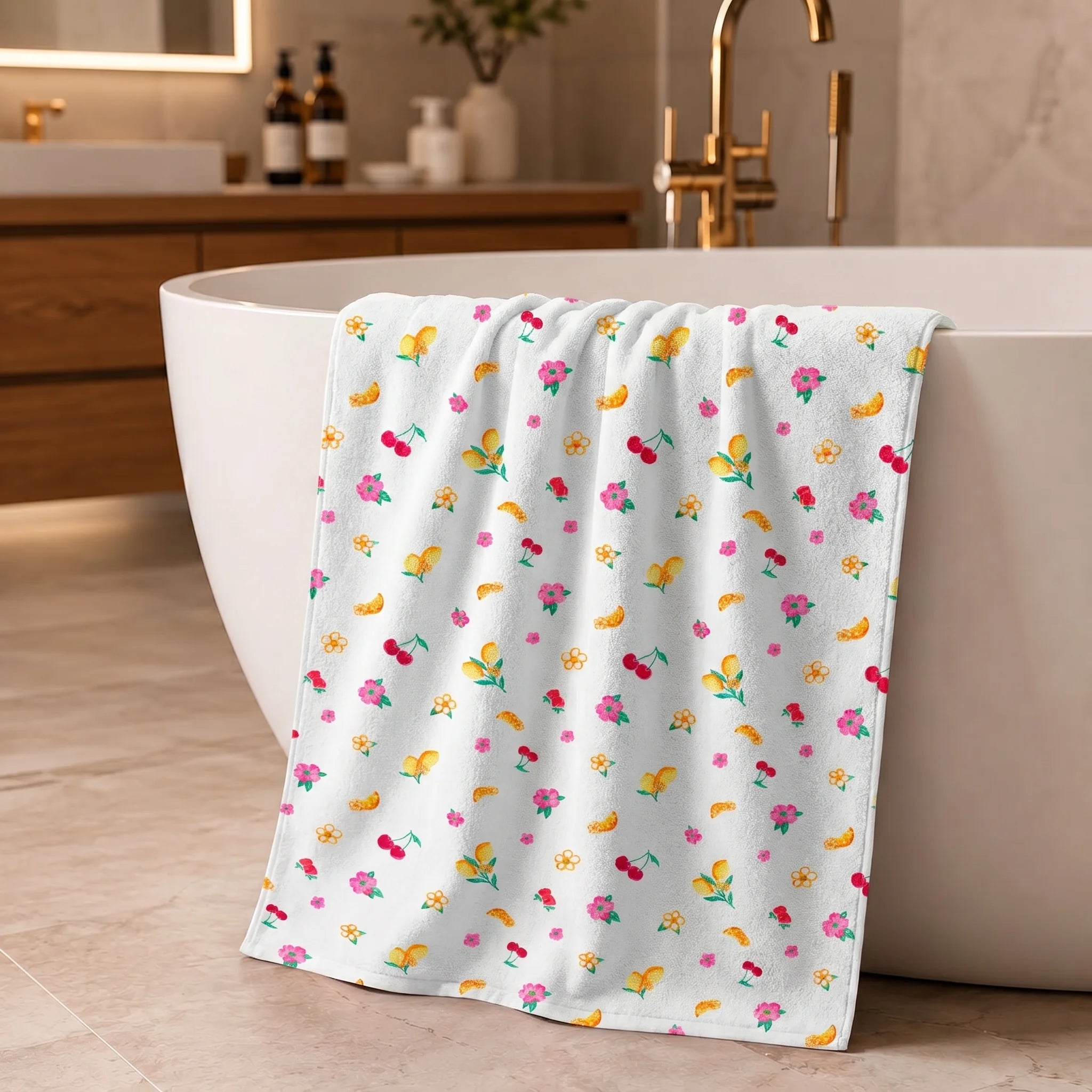 Fruit & Floral Print Cotton Bath Towel | 100% Cotton