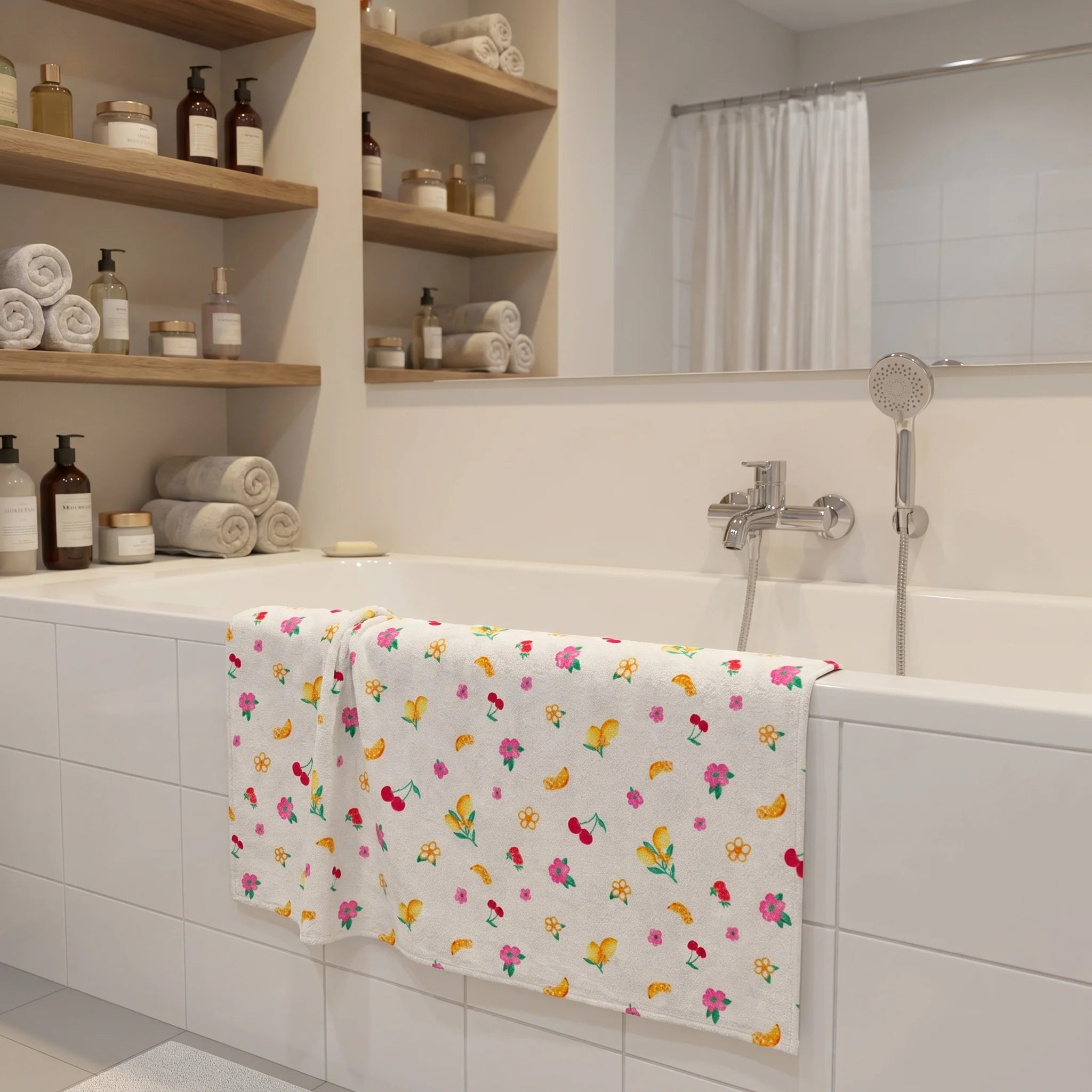 Fruit & Floral Print Cotton Bath Towel | 100% Cotton