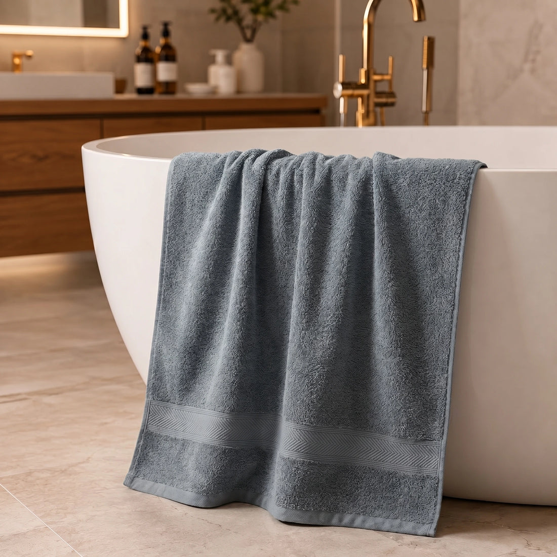 Geometric Border Bath Towel — Slate Blue-Grey