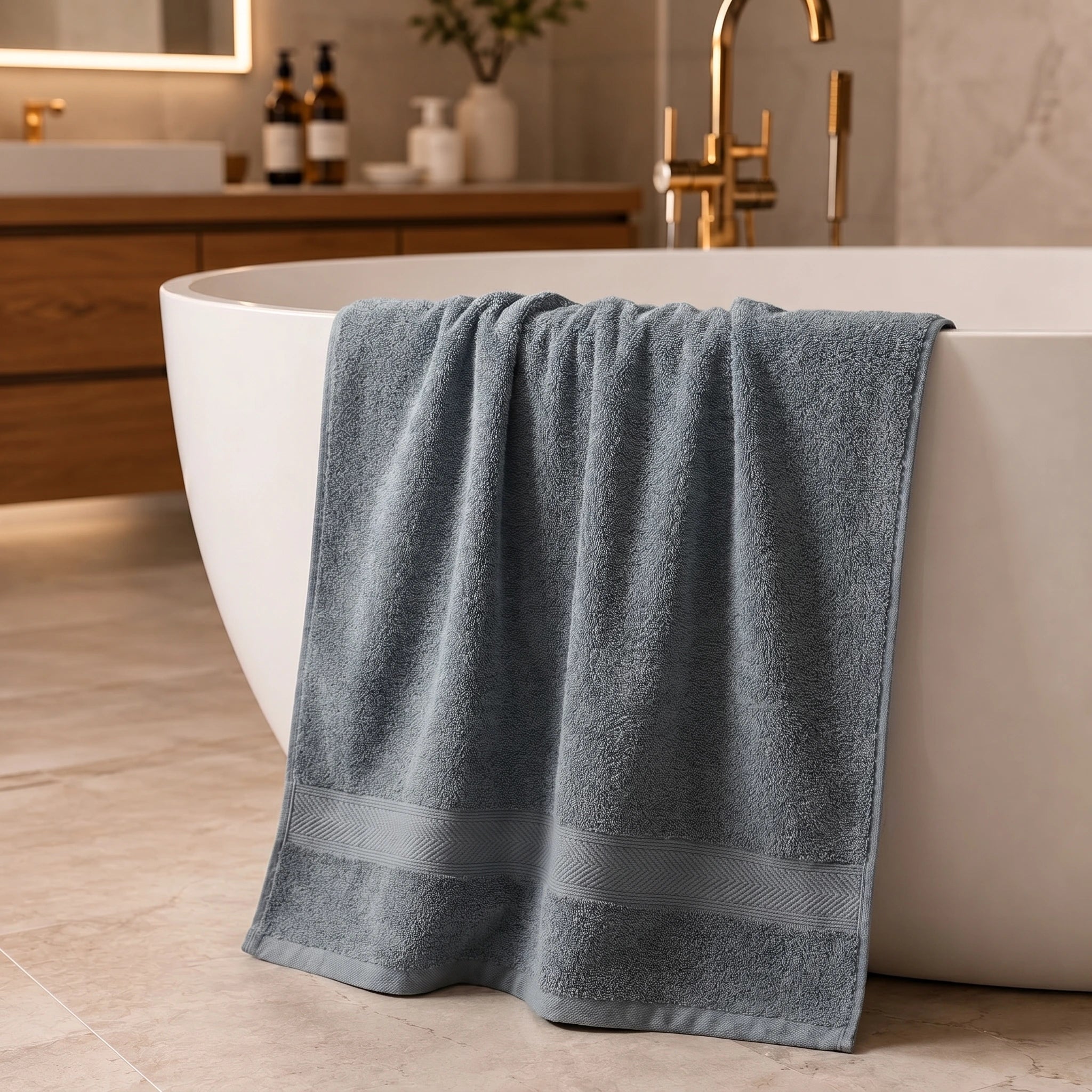 Geometric Border Bath Towel — Slate Blue-Grey