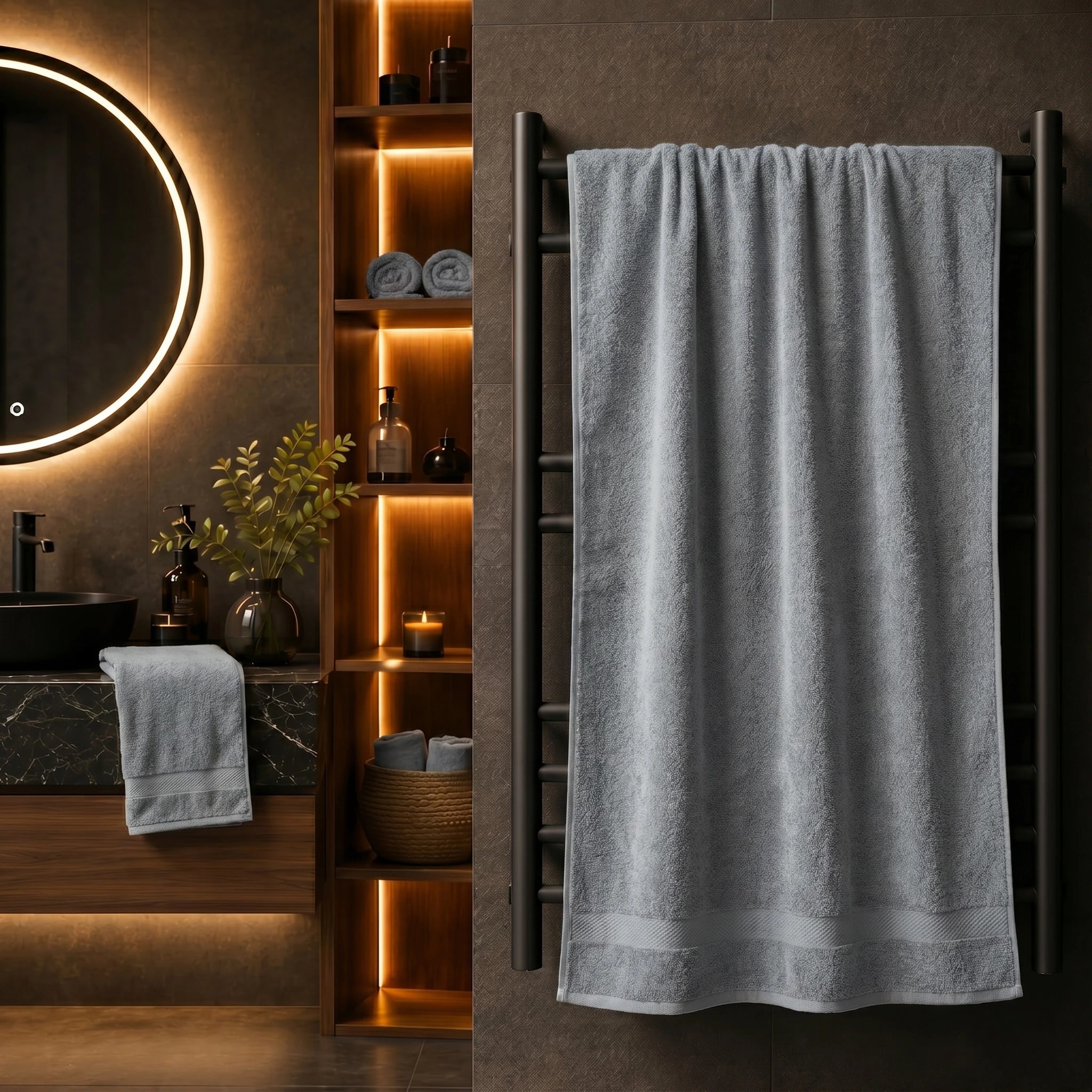 Geometric Border Bath Towel — Slate Blue-Grey