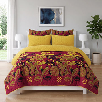 Golden Flora Bed Spread Set — 6 PCS