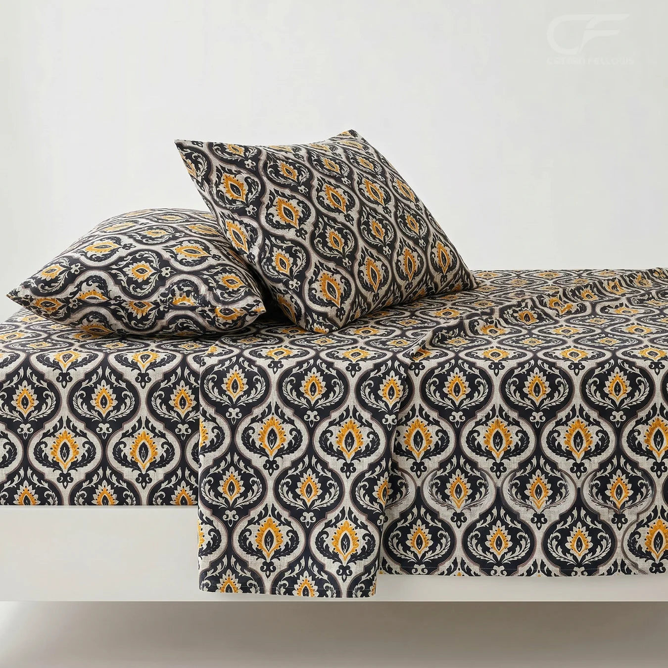 Golden Noir Medallion Printed Bedsheet Set