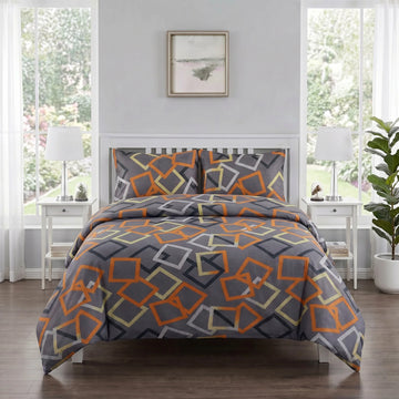 Grey Geometric Squares Duvet Cover Set — Printed