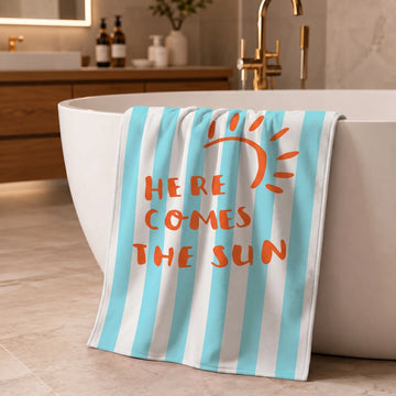 Here Comes The Sun Striped Cotton Bath Towel — Warm Yellow & Aqua Blue | Cotton