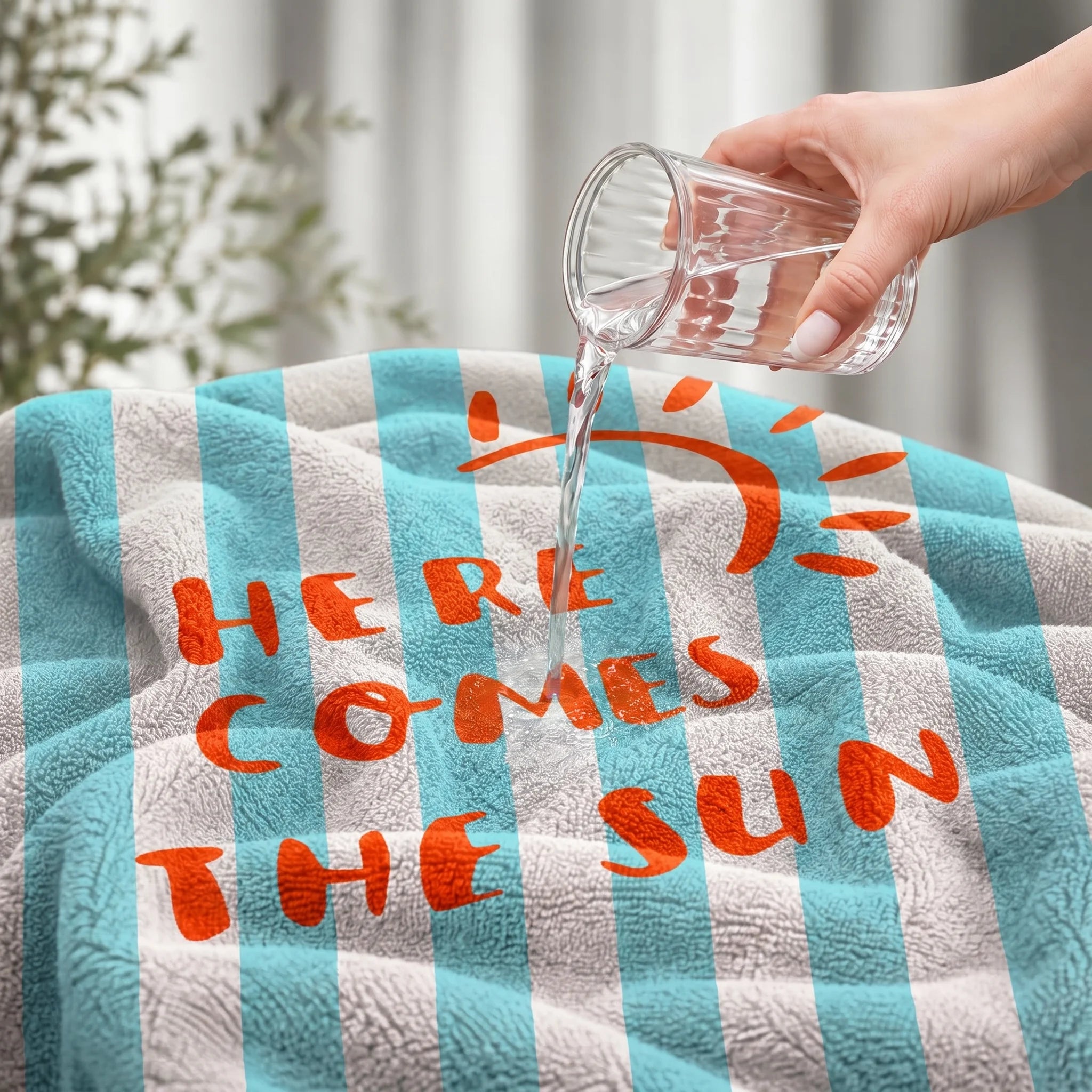 Here Comes The Sun Striped Cotton Bath Towel — Warm Yellow & Aqua Blue | Cotton