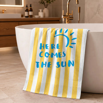 Here Comes The Sun Striped Cotton Bath Towel — Yellow & White | Cotton