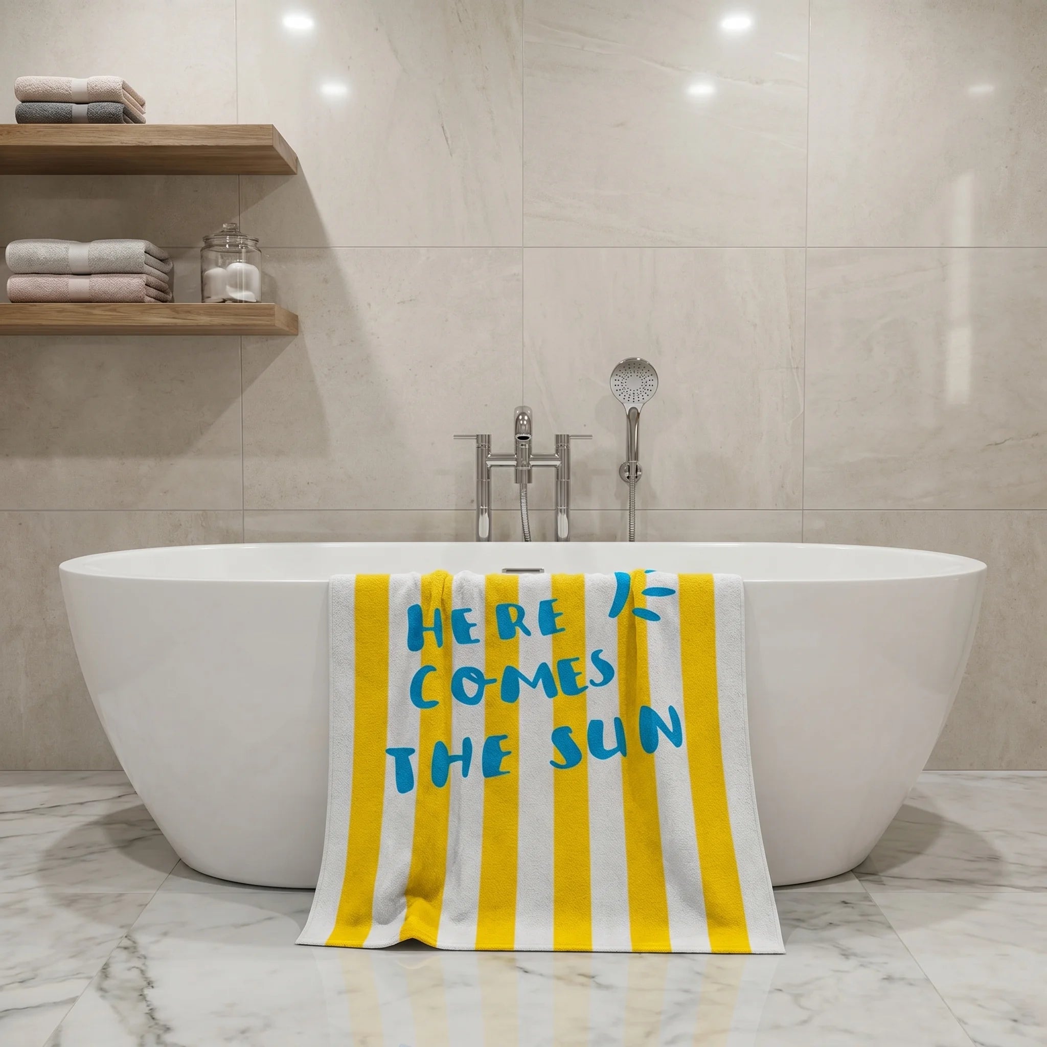 Here Comes The Sun Striped Cotton Bath Towel — Yellow & White | Cotton