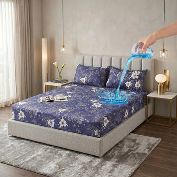 Indigo Floral Waterproof Fitted Sheet Set  — 3 PCs