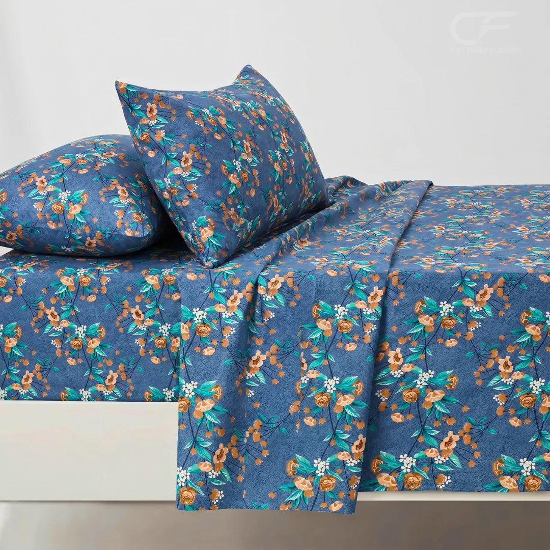 Indigo Blossom Floral Bedsheet Set