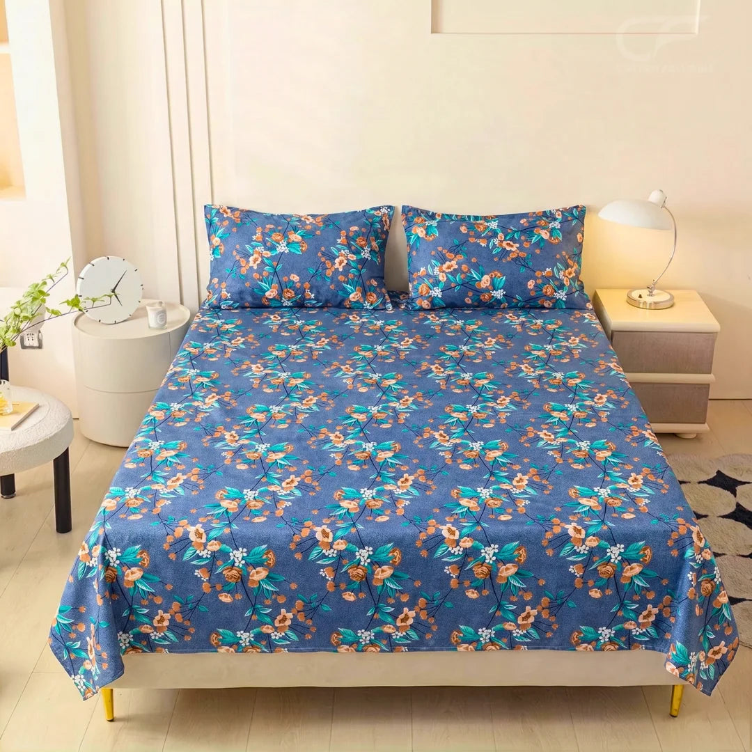 Indigo Blossom Floral Bedsheet Set