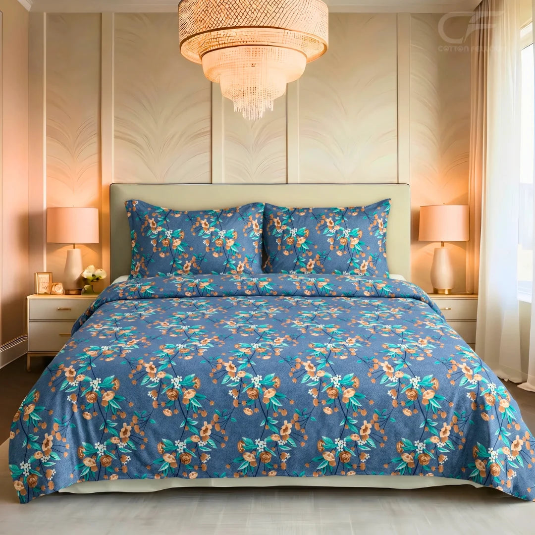 Indigo Blossom Floral Bedsheet Set
