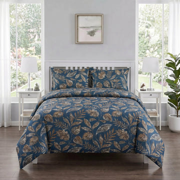 Indigo Botanical Leaf Duvet Cover Set — Printed