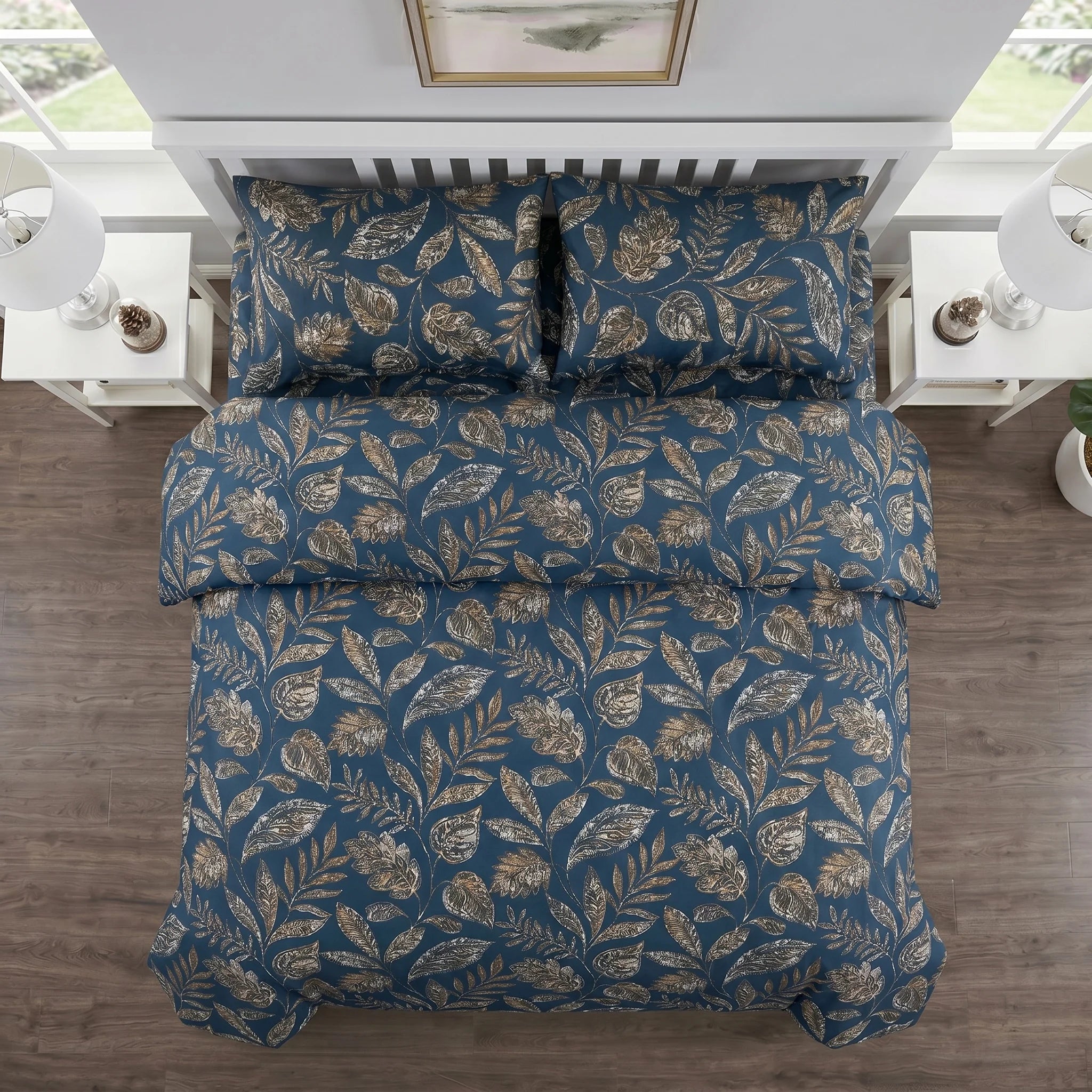 Indigo Botanical Leaf Duvet Cover Set — Printed
