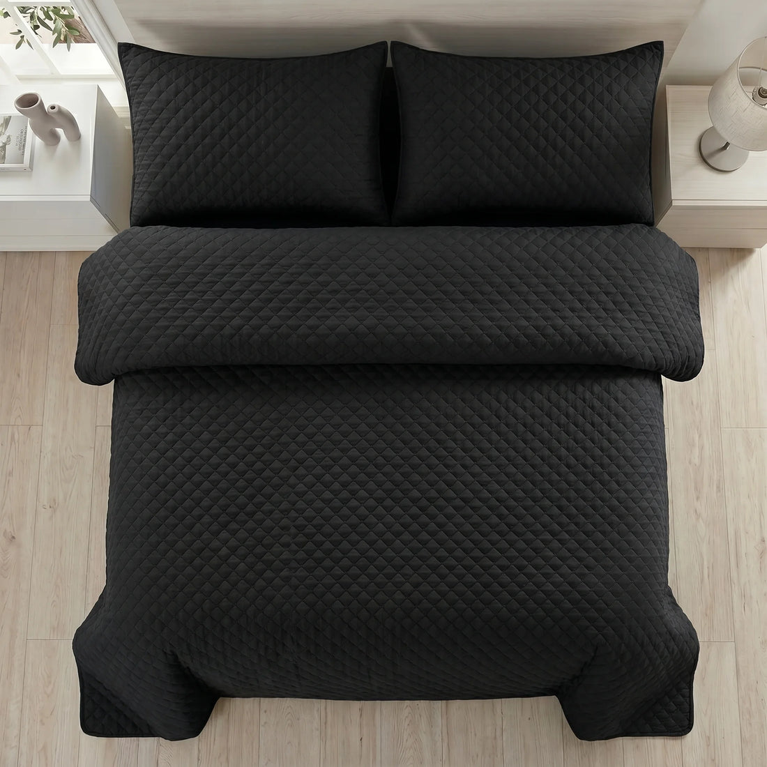 Jet Black Bed Bed Spread Set — 3 PCS | Dyed