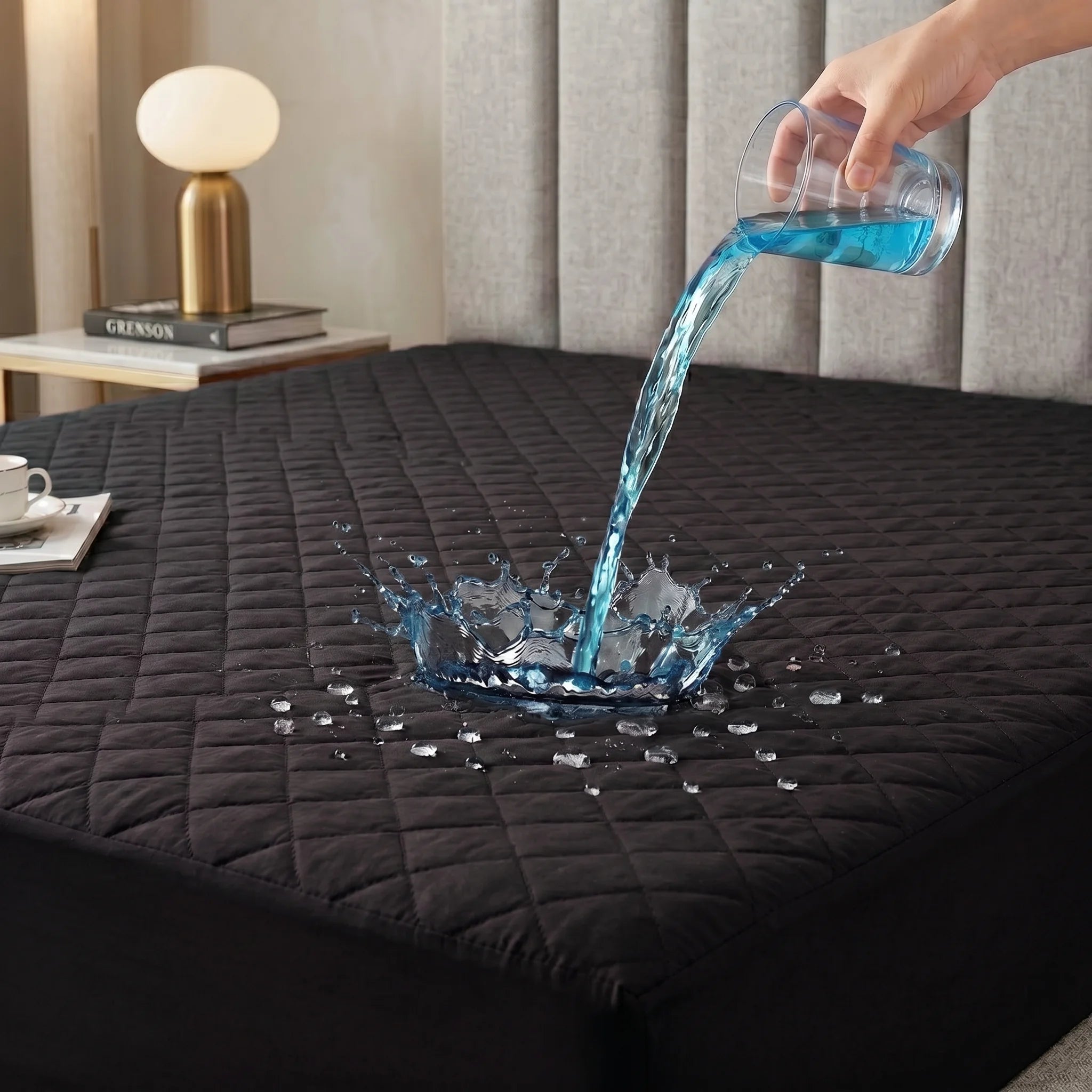 Jet Black Waterproof Mattress Protector — Quilted