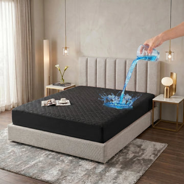 Jet Black Waterproof Mattress Protector — Quilted