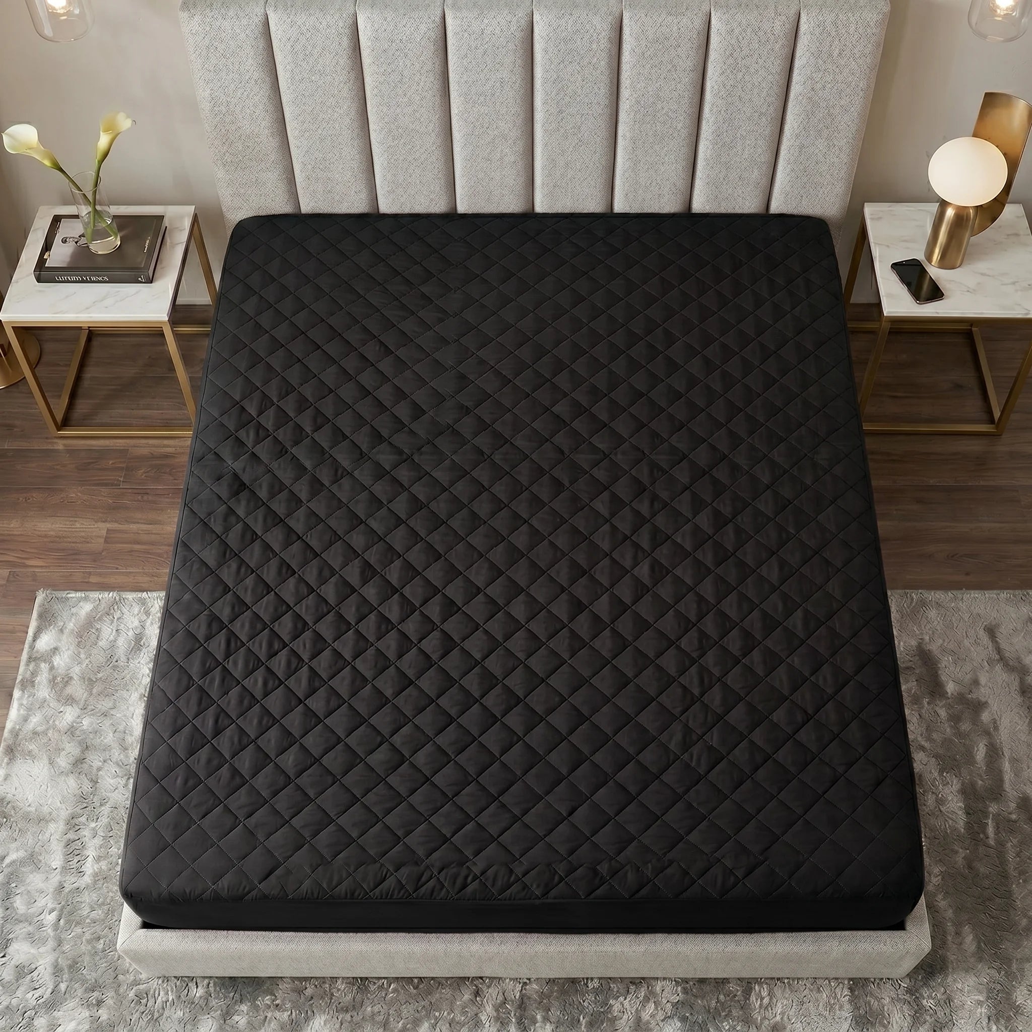 Jet Black Waterproof Mattress Protector — Quilted