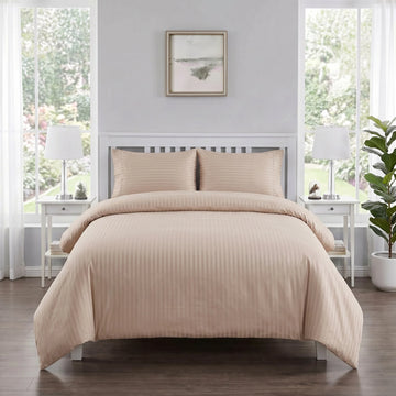 Latte Beige Duvet Cover Set — Dyed Stripe