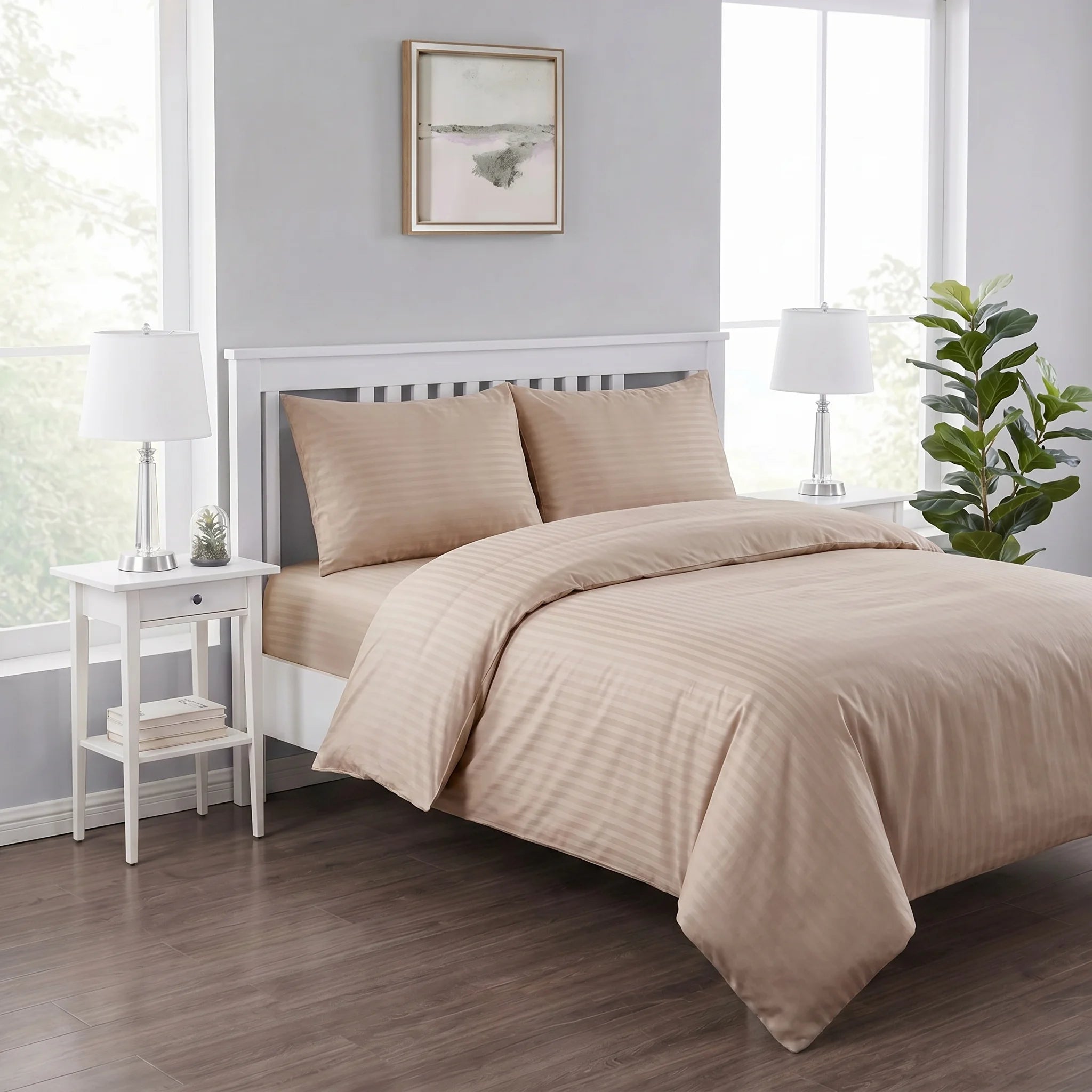 Latte Beige Duvet Cover Set — Dyed Stripe
