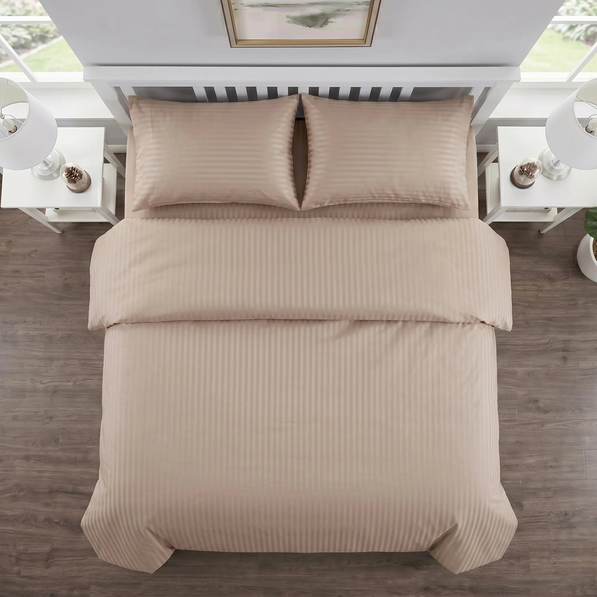 Latte Beige Duvet Cover Set — Dyed Stripe