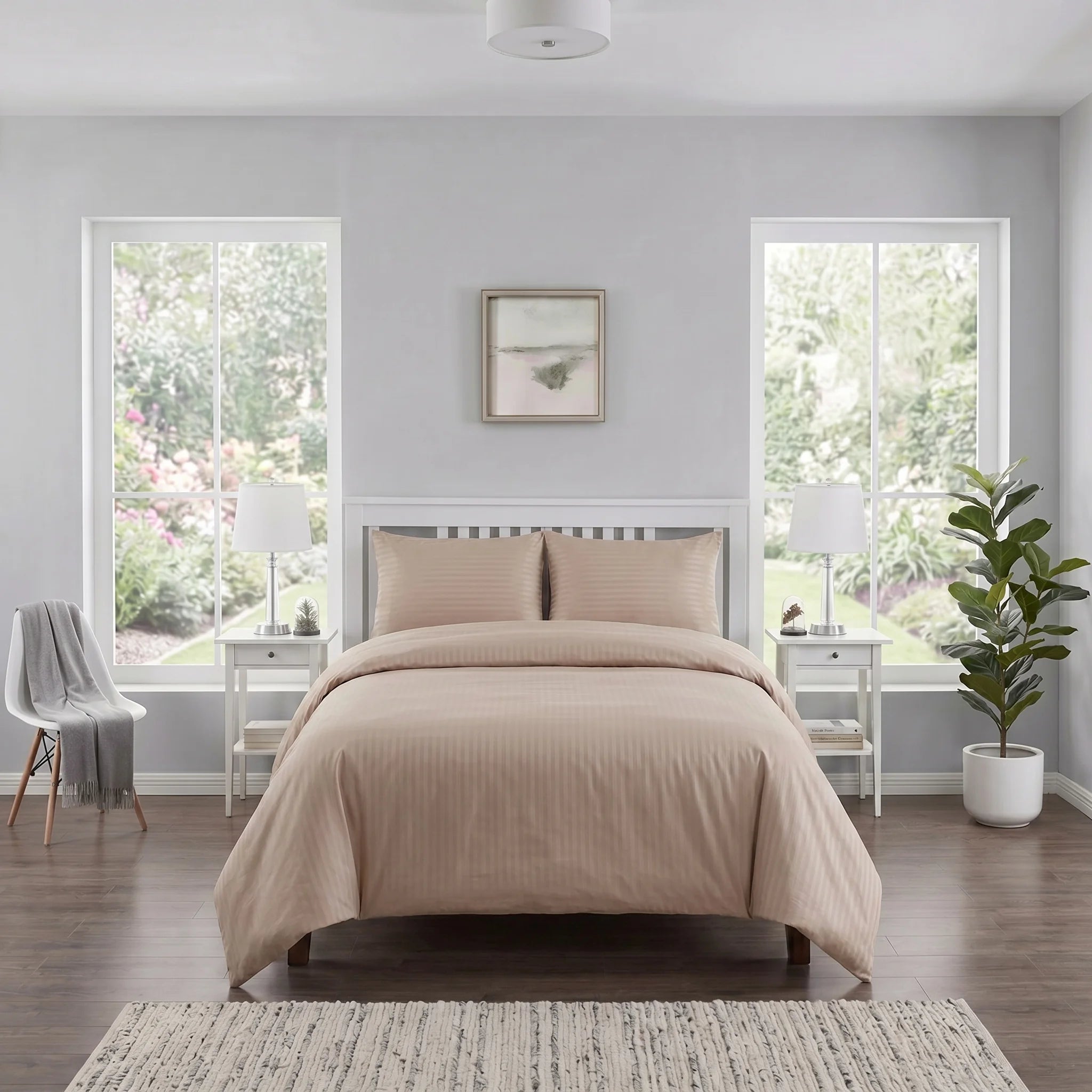 Latte Beige Duvet Cover Set — Dyed Stripe