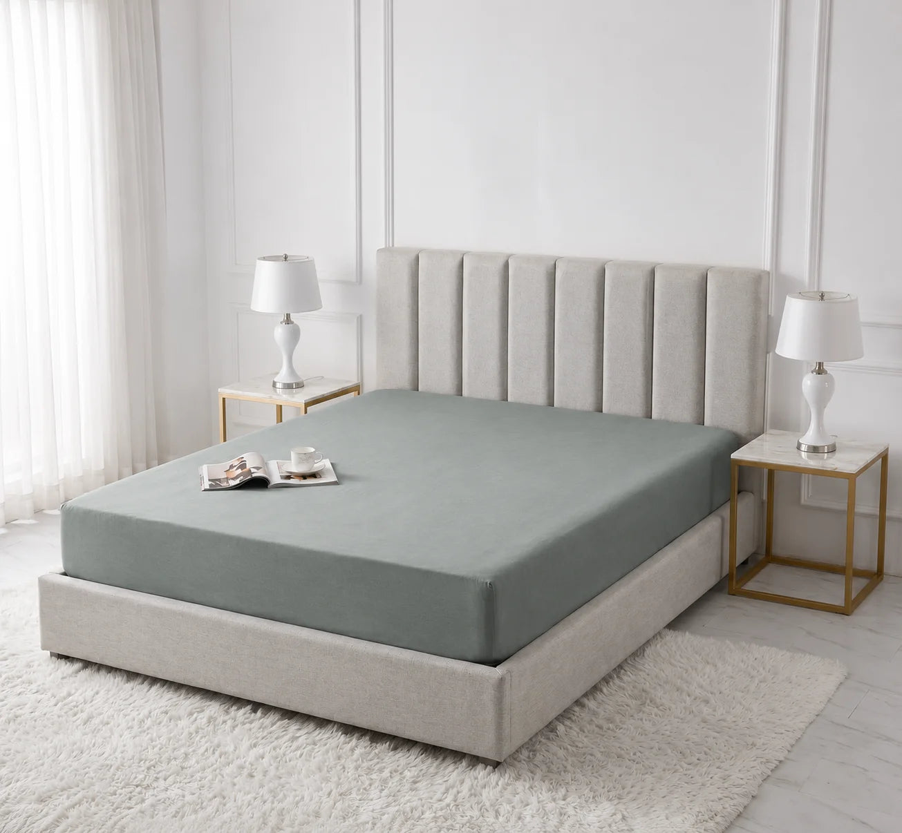 Light Grey Micro Cotton Mattress Cover — With Zipper