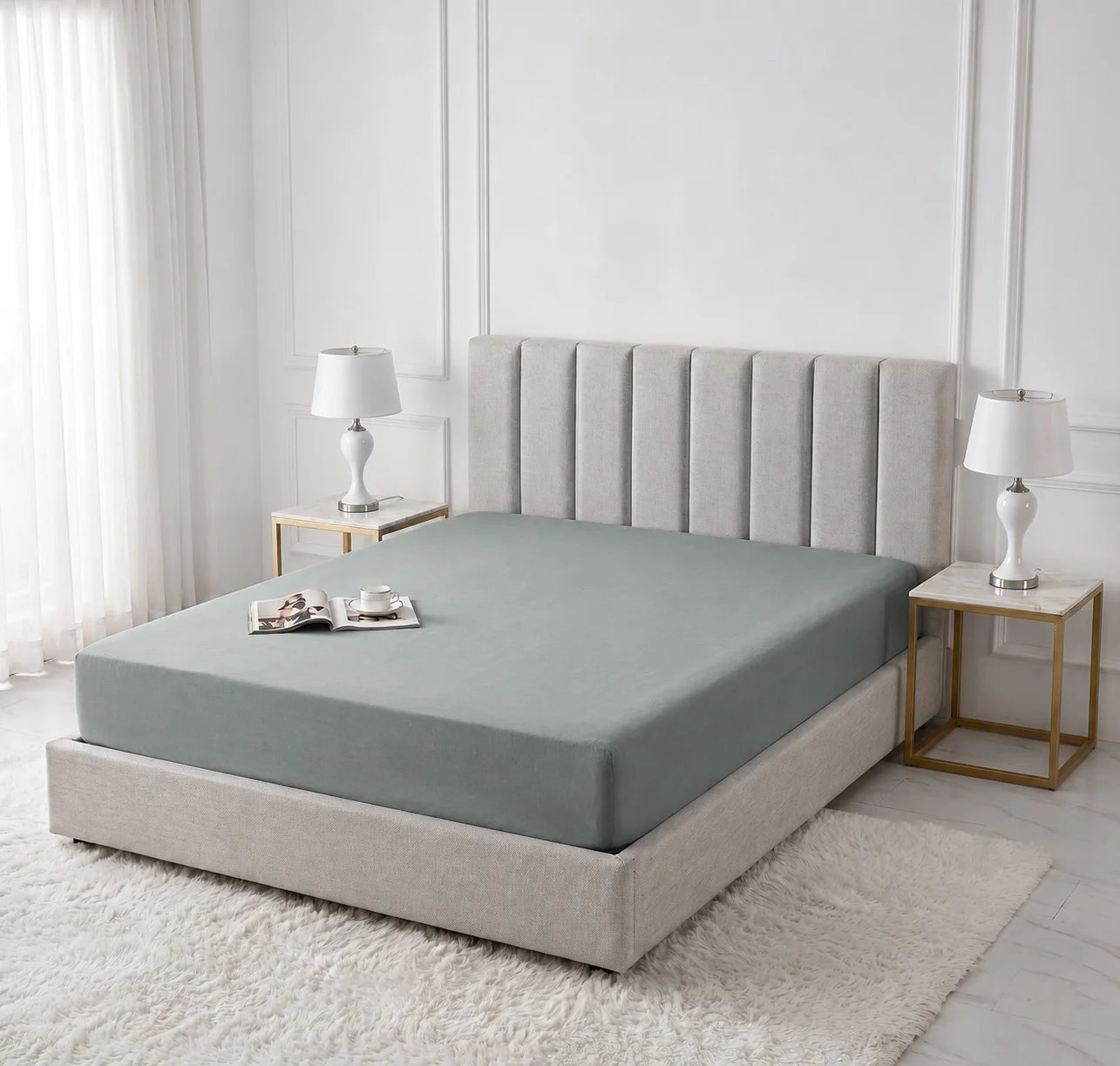 Light Grey Micro Cotton Mattress Cover — With Zipper