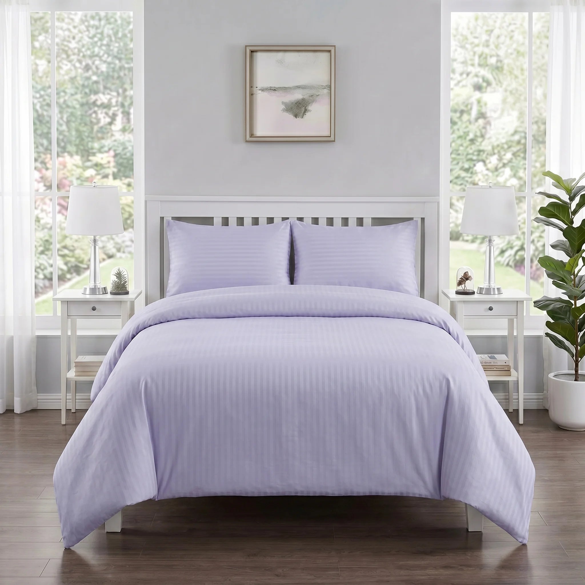 Lilac Purple Duvet Cover Set — Dyed Stripe