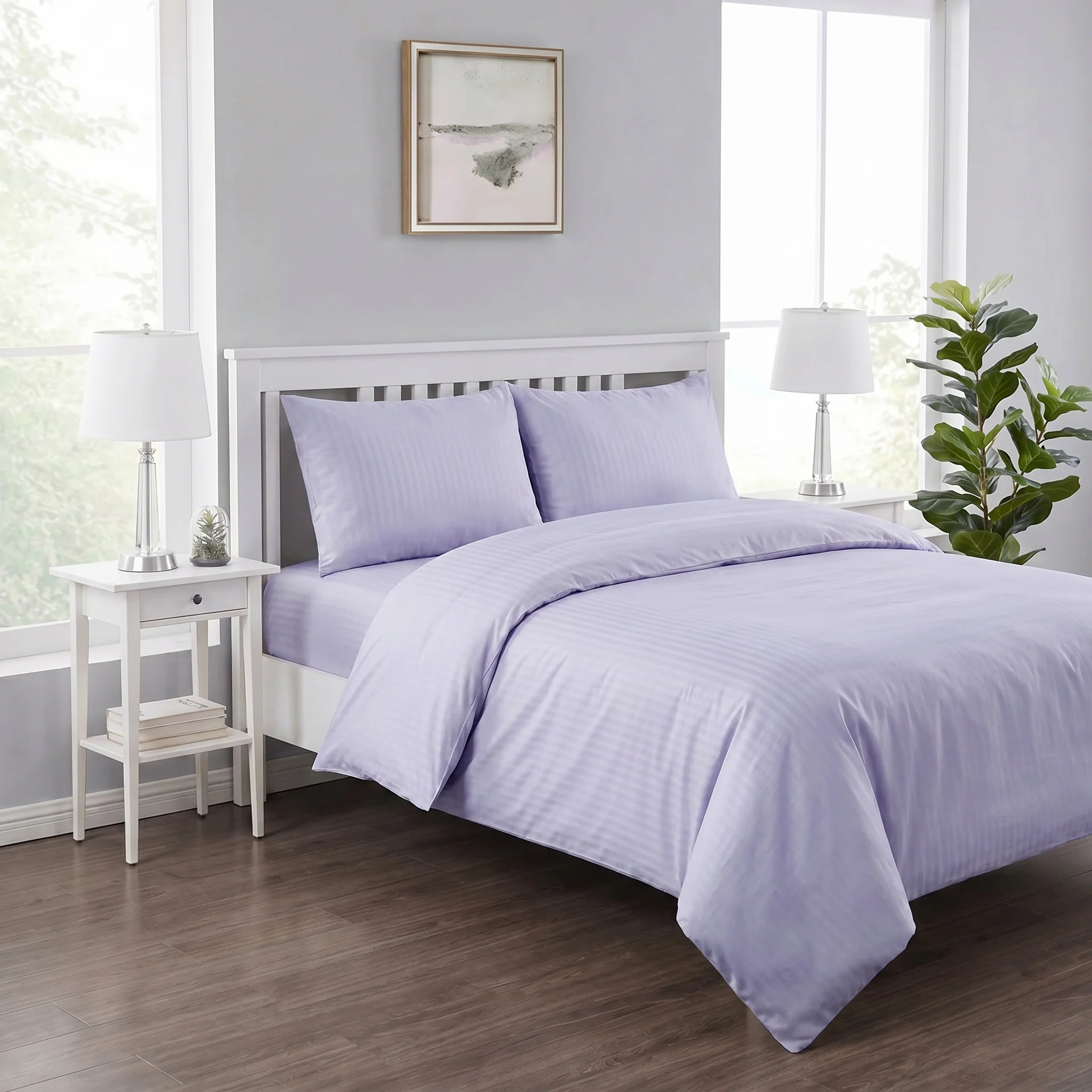 Lilac Purple Duvet Cover Set — Dyed Stripe